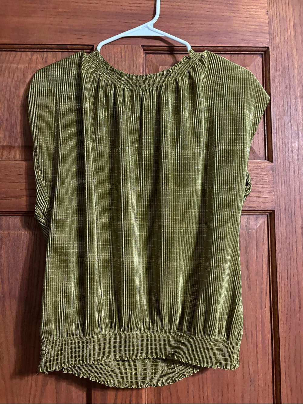 Democracy Olive Green Pleated Velvet Blouse